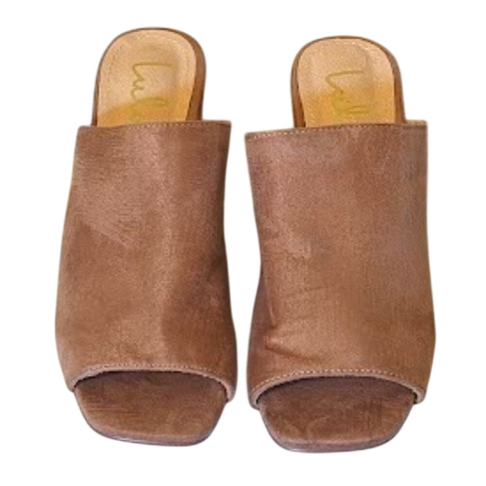 LULU'S Flesh Tone Chunky Block Heel Slide Open Toe Mule Sandals Size 8